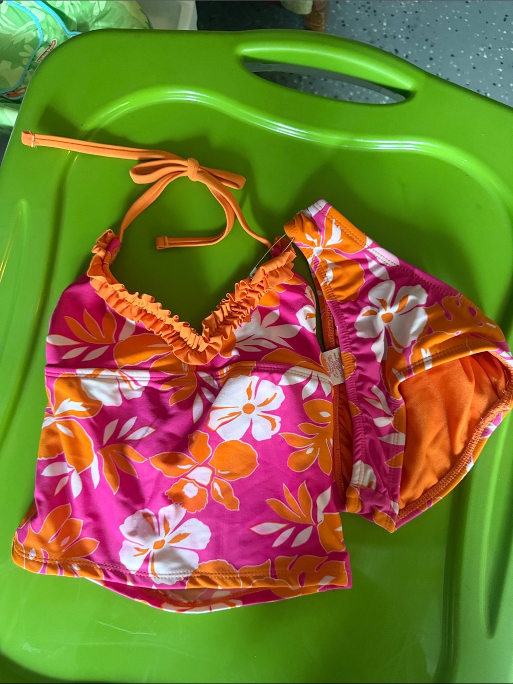 Xhilaration Pink & Orange Floral Girls' Tankini Set